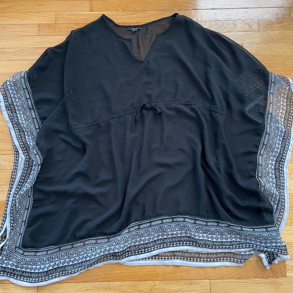 Raviya Black Sheer Swim Coverup with White & Gray Border